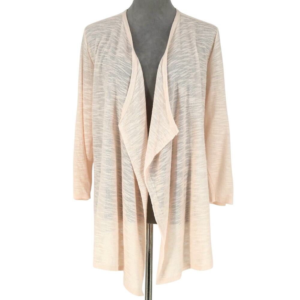 Chicos Sweater 3 Womens XL 16 Pale Pink Ramie Cotton Open Cardigan Coastal Beach